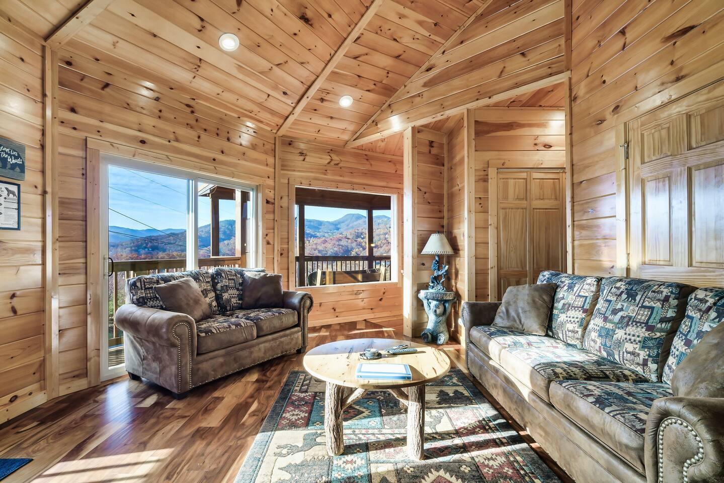Bright, airy living room with fireplace