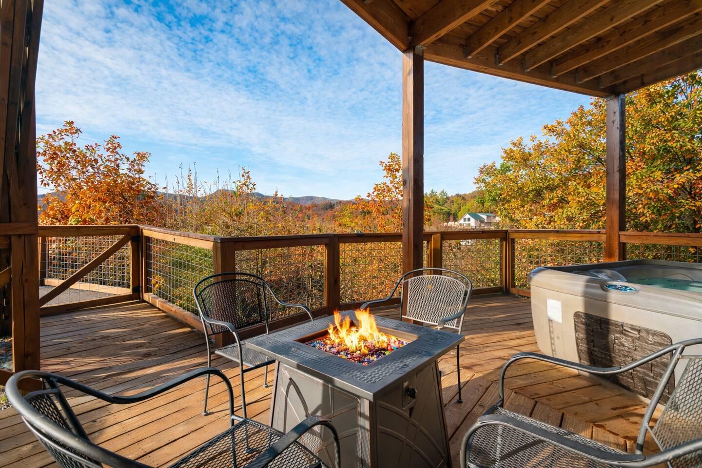 Beautiful views abound, from the cozy firepit, or the 101 degree hot tub!